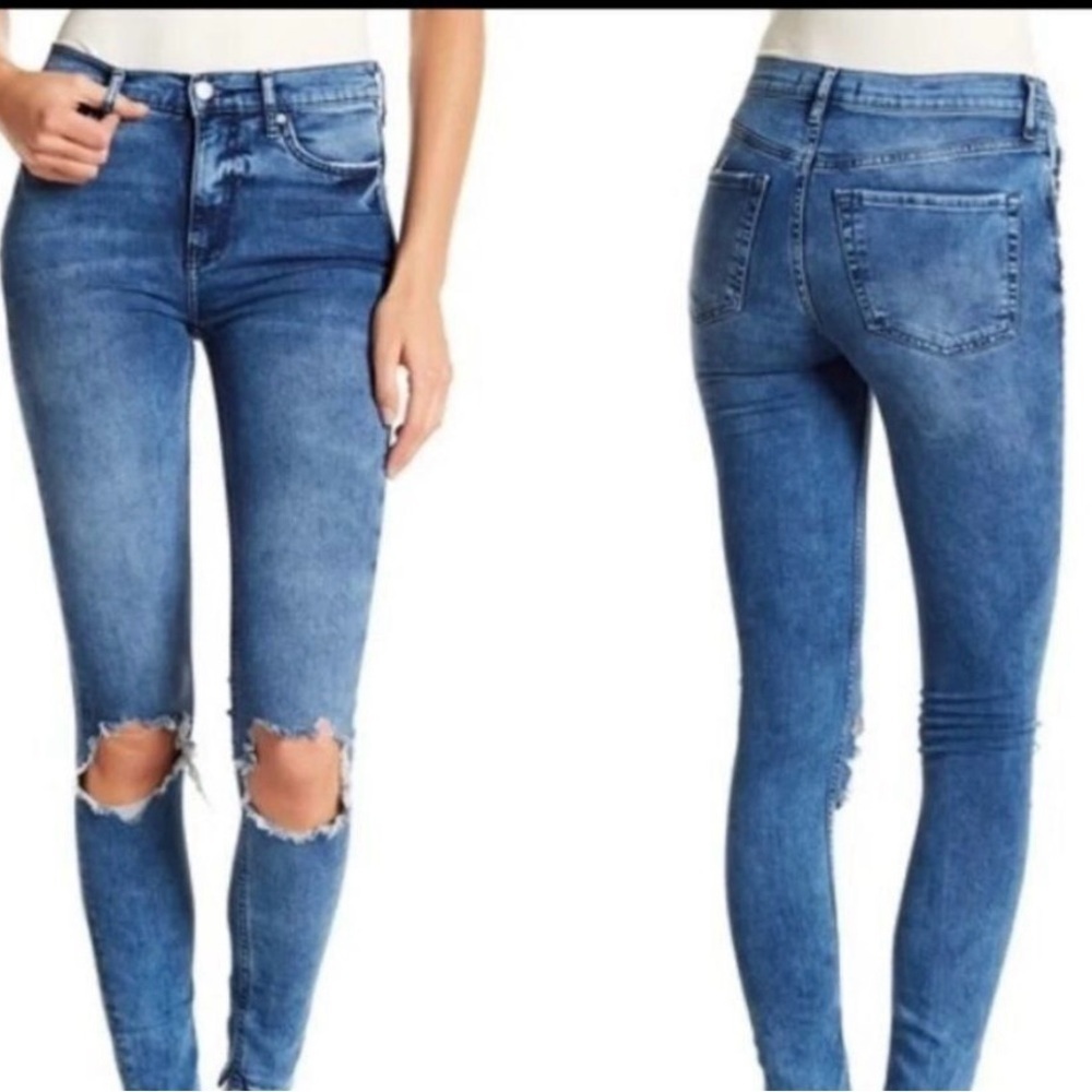 Free People Women Skinny Jeans Pants size W30S‎ CutOut Distressed Denim Blue Y2K